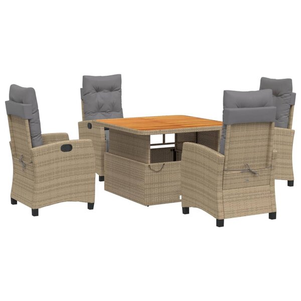 vidaXL Ensemble à manger de jardin avec coussins 5Pièces Beige poly rotin