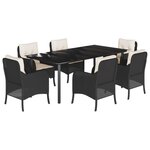 vidaXL Ensemble à manger de jardin coussins 7Pièces Noir Résine tressée