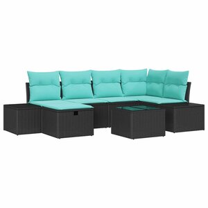 vidaXL Ensemble de canapé de jardin avec coussin 7 Pièces Noir polyrotin