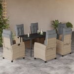 vidaXL Ensemble à manger de jardin coussins 7 Pièces mélange beige rotin