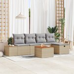 Canapé de Jardin 6 Pièces avec Coussins Beige en Poly Rattan