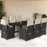 vidaXL Ensemble à manger de jardin 9Pièces coussins noir résine tressée