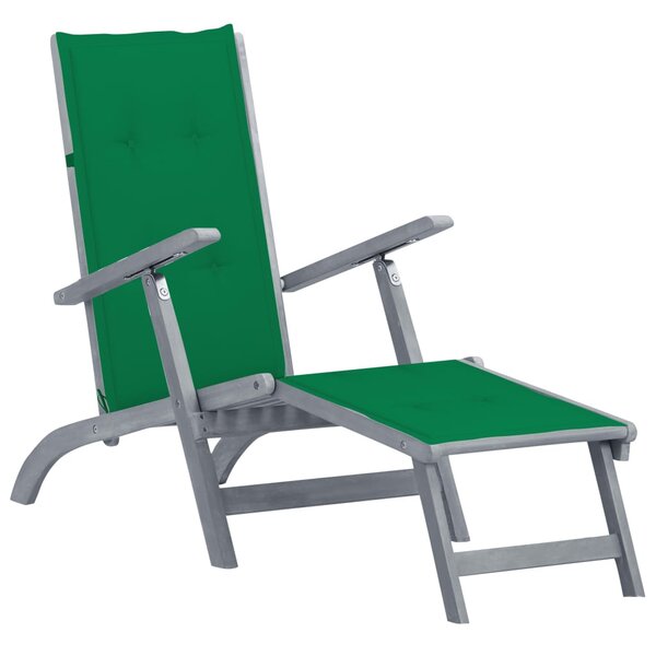 vidaXL Chaise de terrasse avec repose-pied et coussin Acacia solide