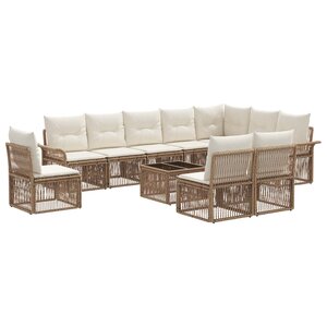 vidaXL Ensemble de canapé de jardin 11 Pièces Beige polyrotin
