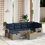vidaXL Salon de jardin 7 Pièces avec coussins gris résine tressée