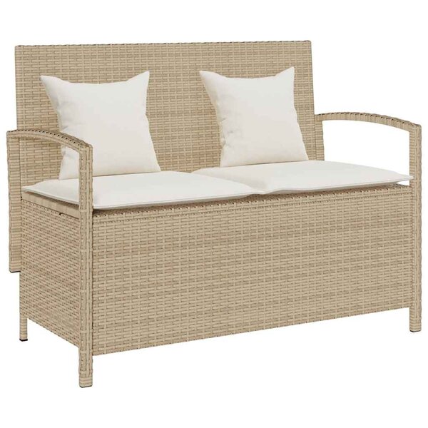 VidaXL Banc de rangement de jardin avec coussin beige résine tressée