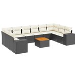 vidaXL Salon de jardin 11 Pièces avec coussins noir résine tressée