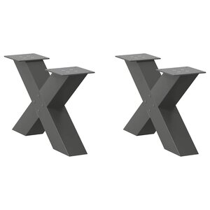 vidaXL Pieds de table basse en forme de X  2 pièces  anthracite  50 x (30-31) cm  acier