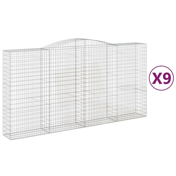vidaXL Paniers à gabions arqués 9 Pièces 400x50x200/220 cm Fer galvanisé