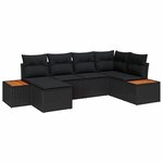 vidaXL Ensemble de canapé de jardin avec coussin 6 Pièces Noir polyrotin