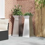 vidaXL Jardinières pilier de jardin   2 pièces avec bol  40x40x100 cm  en acier inoxydable.