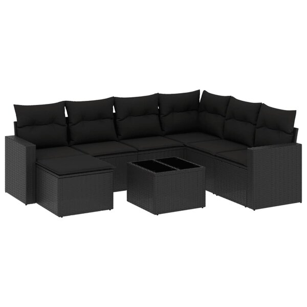 vidaXL Salon de jardin 8 Pièces avec coussins noir résine tressée