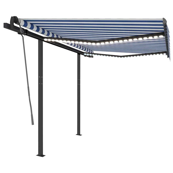 vidaXL Auvent manuel rétractable avec LED 3x2 5 m Bleu et blanc