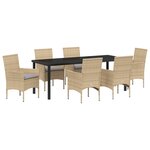 Ensemble de Salle à Manger de Jardin 7 Pièces vidaXL avec Coussins Beige en Rattan Poly