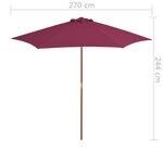 vidaXL Parasol d'extérieur avec mât en bois 270 cm rouge bordeaux