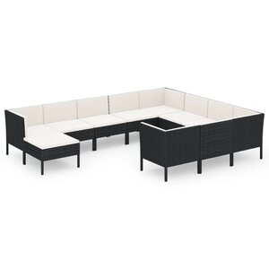 vidaXL Salon de jardin 11 Pièces avec coussins Résine tressée Noir