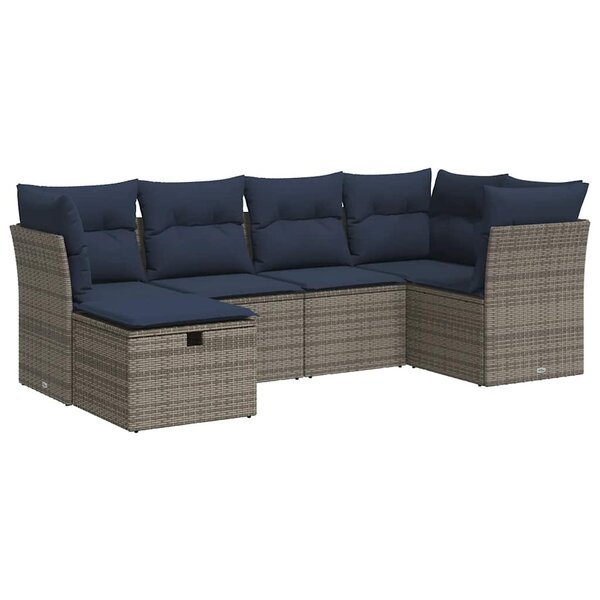 vidaXL Salon de jardin 6 Pièces avec coussins gris résine tressée