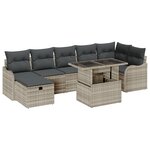 Ensemble de canapé de jardin 8 pièces avec coussins gris clair rattan poly