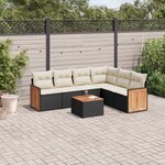 vidaXL Salon de jardin 7 Pièces avec coussins noir résine tressée