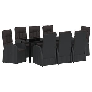 vidaXL Ensemble de salle à manger de jardin 9 pièces avec coussins - Rattan poly noir