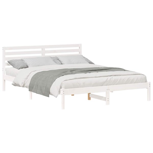 vidaXL Cadre de lit avec tête de lit Blanc 160 x 220 cm Pin massif