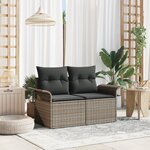 Canapé de jardin 2 places avec rangement et coussins en poly rattan gris