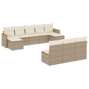 vidaXL Salon de jardin avec coussins 10 Pièces beige résine tressée