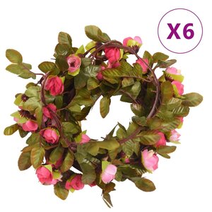 vidaXL Guirlandes de fleurs de Noël 6 Pièces rose 215 cm