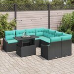vidaXL Ensemble de canapé de jardin 9 Pièces Noir et bleu polyrotin