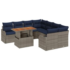 vidaXL Ensemble de canapé de jardin 9 Pièces Gris et bleu marine