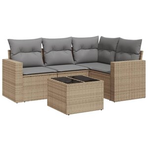 vidaXL Salon de jardin avec coussins 5 Pièces beige résine tressée