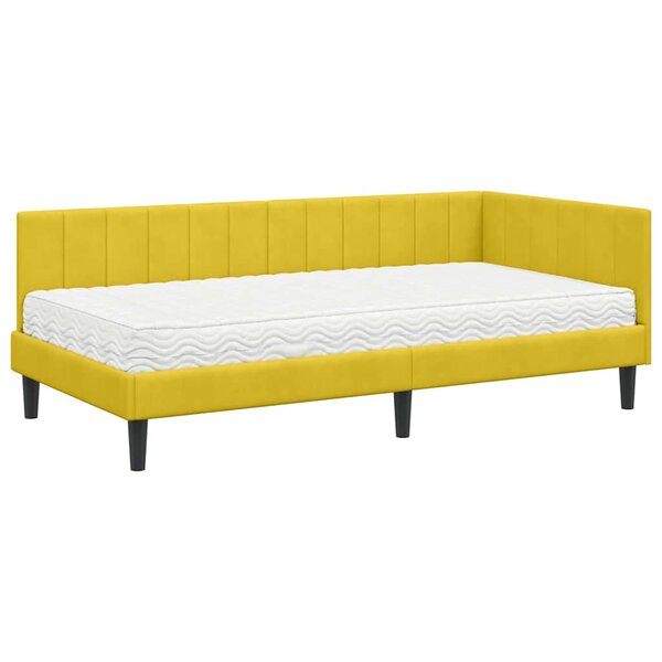 vidaXL Cadre de lit d'angle avec matelas Jaune 100 x 200 cm Velours
