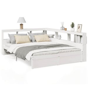 vidaXL Lit bibliothèque sans matelas blanc 140x190 cm bois pin massif