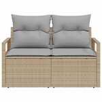 vidaXL Canapé de jardin 2 places avec rangement et coussins beige en poly rattan.