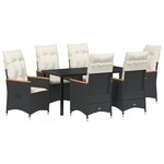 vidaXL Ensemble de salle à manger de jardin de 7 pièces avec coussins en rattan poly noir