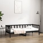 vidaXL Lit de jour Noir 90x190 cm Bois de pin massif