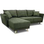 Canapé d'angle convertible réversible 3-4 places tissu Vert Olive à coffre de rangement - 244 x 158 x Hauteur 95 cm