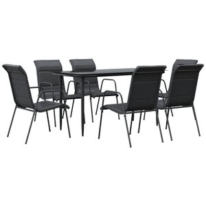 vidaXL Ensemble à manger de jardin 7 Pièces noir textilène et acier