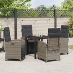 Ensemble de salle à manger jardin vidaXL 5 pièces avec coussins gris en rotin synthétique