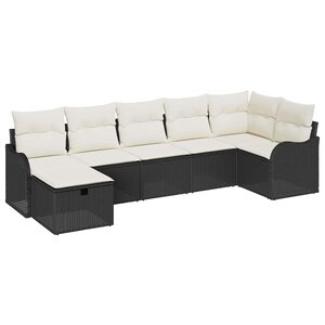 vidaXL Ensemble de canapé de jardin avec coussin 7 Pièces Noir et crème