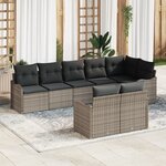 Ensemble de canapé de jardin 8 pièces avec coussins gris en rattan synthétique