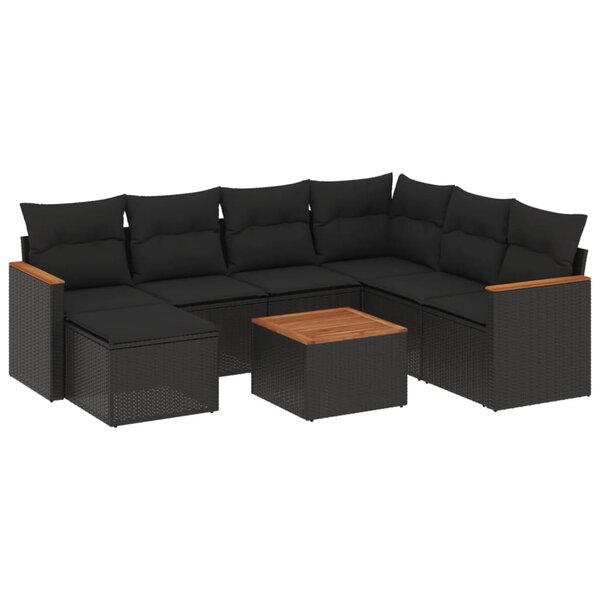 vidaXL Salon de jardin 8 Pièces avec coussins noir résine tressée