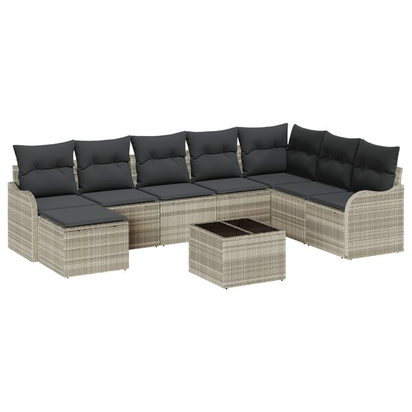 vidaXL Ensemble de Canapés de Jardin 9 Pièces avec Coussins Gris Poly Rattan