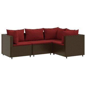 vidaXL Salon de jardin 4 Pièces avec coussins Marron Résine tressée