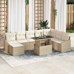 vidaXL Ensemble de canapé de jardin avec coussin 9 Pièces Beige  Crème