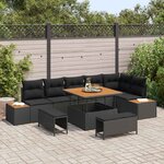vidaXL Ensemble de canapé de jardin avec coussin 9 Pièces Noir