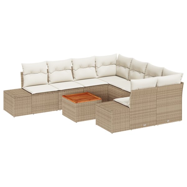 vidaXL Canapé de jardin 9 pièces avec coussins en poly rotin beige et acacia