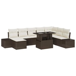 vidaXL Ensemble de canapé de jardin 9 Pièces Marron Poly rotin