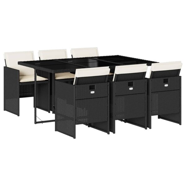 vidaXL Ensemble à manger de jardin coussins 7Pièces Noir Résine tressée