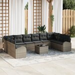 Ensemble de canapé de jardin 10 pièces avec coussins noir poly rotin